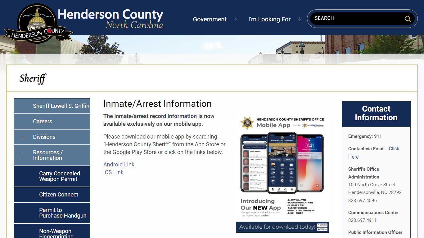 Inmate/Arrest Information | Henderson County North Carolina